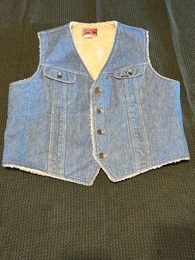 Vintage 70’s Lee Storm Rider Denim Vest Men’s XL Sherpa Lined MADE IN USA Cowboy